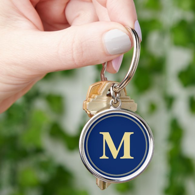 Llavero Crear una cadena de claves personalizada de monogr (Create Personalized Blue Gold Monogram Keychain)