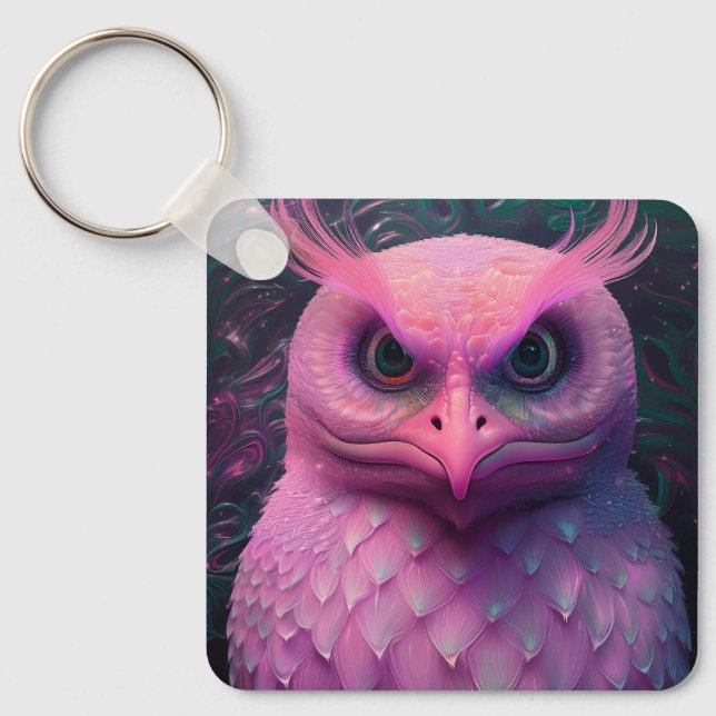 Llavero Creatividad híbrida de búho/murloc rosado (Anverso)