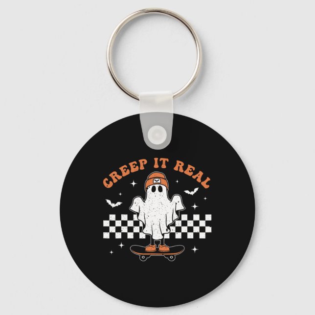 Llavero Creep It Real Ghost Skateboard Retro Cute Hallowee (Anverso)