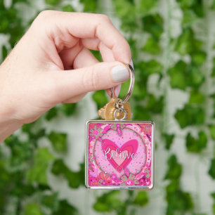 Llavero Creer Bonito floral cardíaca Inspiradora rosa
