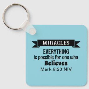 Llavero Creer en milagros Biblia Verse Azul claro