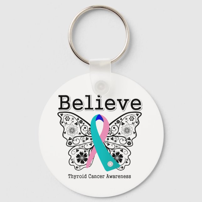 Llavero Creer - Mariposa de cáncer tiroideo (Anverso)