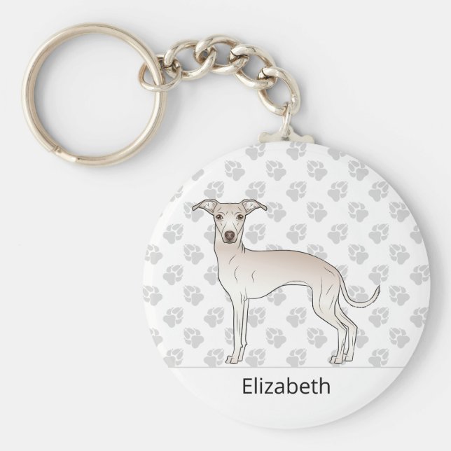 Llavero Crema Italiana Greyhound Cute Dote Con Nombre Pers (Frente)