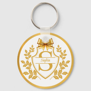 Llavero Crestá de Monograma de Oro Elegante, Nombre Person