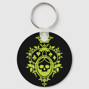 Llavero Cresta Verde con Calavera y Palos de Carta