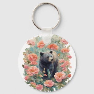Llavero Cría de oso negro de Alabama rodeada de camelia