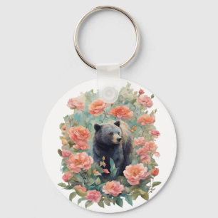 Llavero Cría de oso negro de Alabama rodeada de camelia