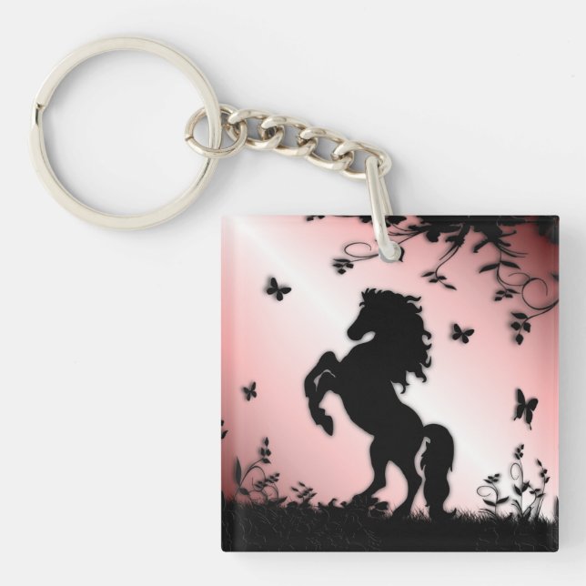 Llavero Criando rosa de Stallion negro (Frente)