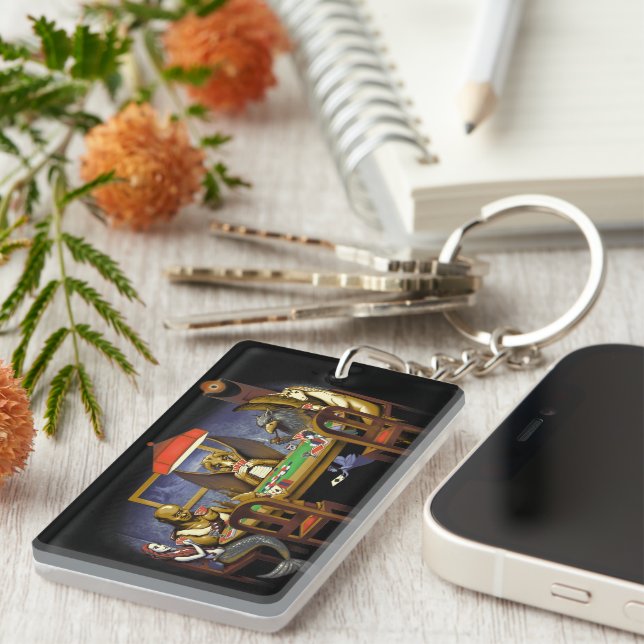 Llavero Criaturas míticas jugando al póquer (Frente Derecha)