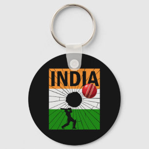Llavero Cricket de India con pincelada de la bandera india