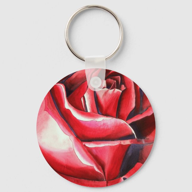 Llavero Crimson Red Rose original acuarela (Anverso)