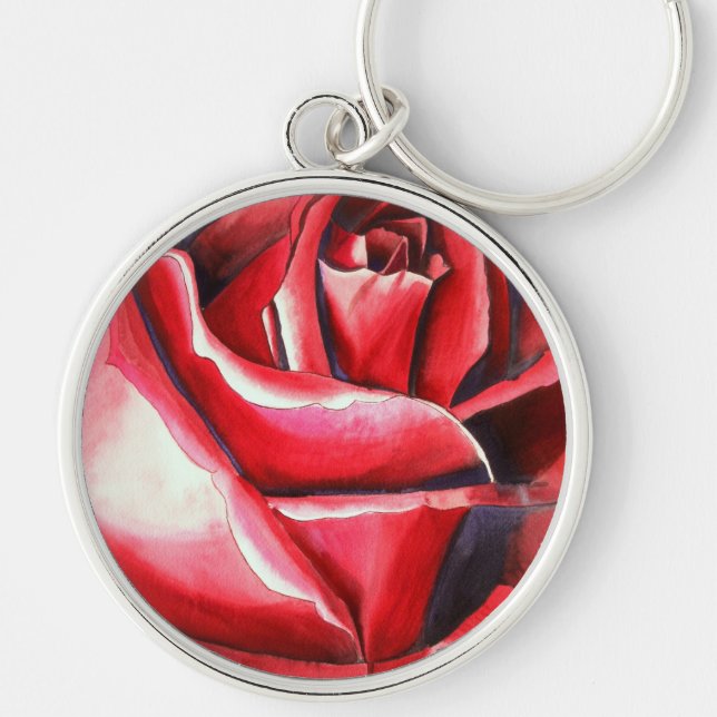 Llavero Crimson Red Rose original pintura acuarela (Frente)