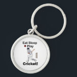 Llavero Críquet Deportes Comer Dormir Jugar Críquet<br><div class="desc">Cricket Sports Eat Sleep Play Cricket Llavero diseñado originalmente por Nisha Prabhu. ¡Muestra tu pasión por el cricket con nuestro elegante llavero "Eat Sleep Play Cricket"! Elaborado con material duradero y con un diseño audaz, este llavero es el accesorio perfecto para los entusiastas del cricket. Colócalo en tus llaves, bolso...</div>