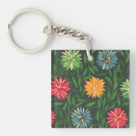 Llavero Crisantemo colorido y patrón de follaje verde