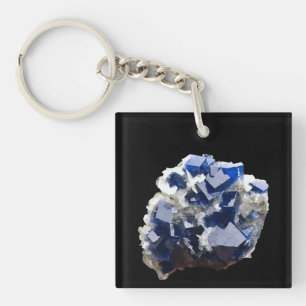 Llavero Cristal de Fluorita Azul Profundo Laminilla de Cal