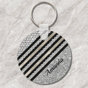 Llavero Cristal y brillo de plata falsos personalizados