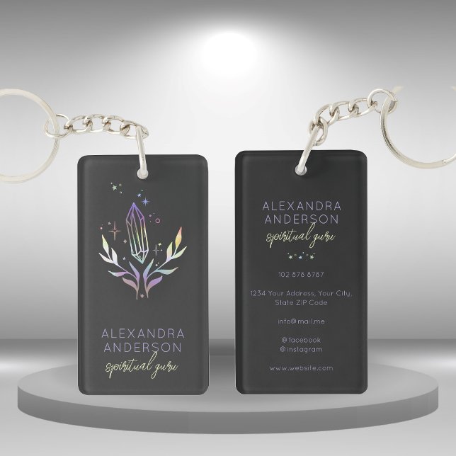 Llavero Cristales espirituales holográficos negro místico (Holographic Spiritual Crystals Mystic Black Keychain)