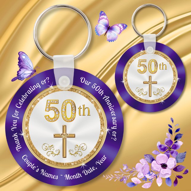 Llavero Cristiano, 50 Aniversario de la Boda Ideas Favor, (50th Wedding Anniversary Favor Ideas. 50th wedding anniversary favors for guests. Golden anniversary)