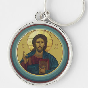 Llavero Cristo Pantocrátor bizantino Arte de mosaico redon
