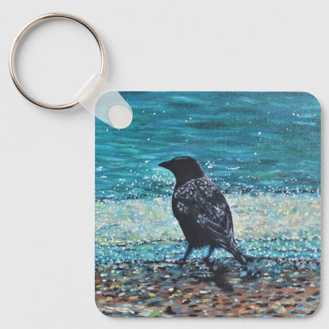 Llavero Crow on the Beach Painting Keychain (Anverso)