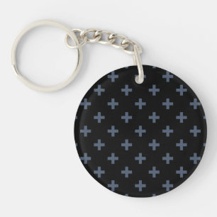 Llavero Cruces de polka azul-gris sobre negro