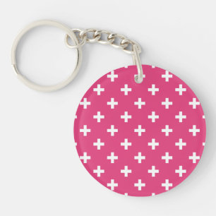 Llavero Cruces de polka blanca en fucsia