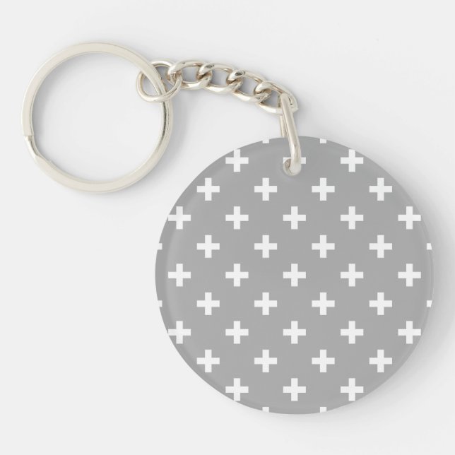 Llavero Cruces de polka blanca en gris (Frente)