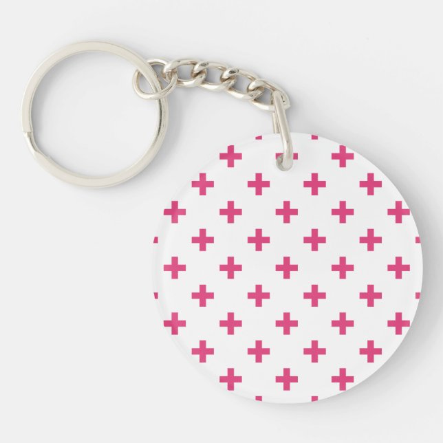 Llavero Cruces de polka de Fuchsia sobre blanco (Frente)