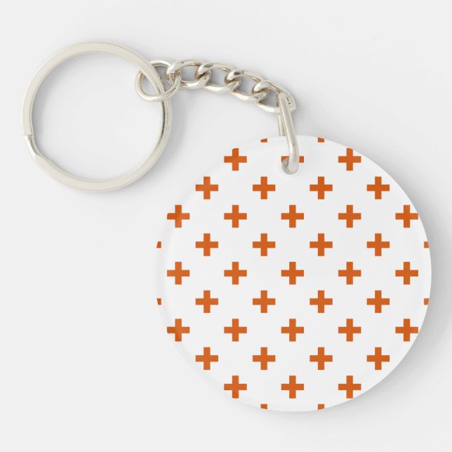 Llavero Cruces de polka naranja sobre blanco (Frente)