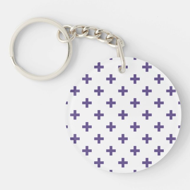 Llavero Cruces de polka ultravioleta sobre blanco (Frente)