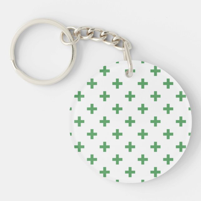 Llavero Cruces de polka verde sobre blanco (Frente)