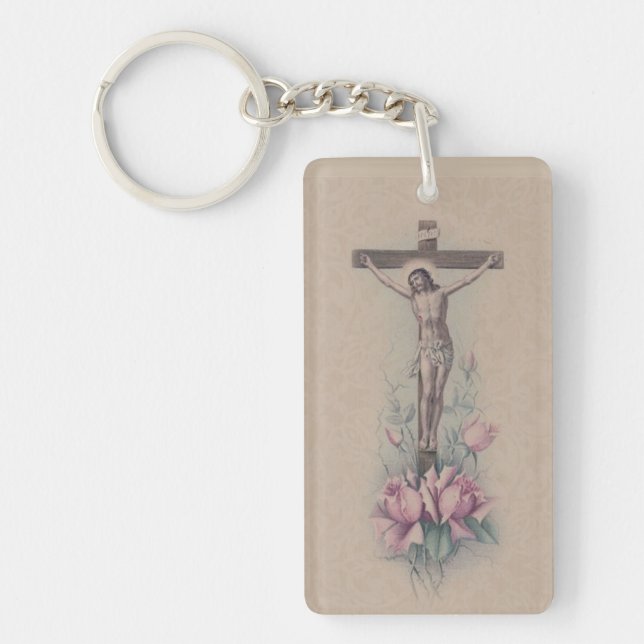 Llavero Crucifix St Therese Cita Roses rosados (Frente)