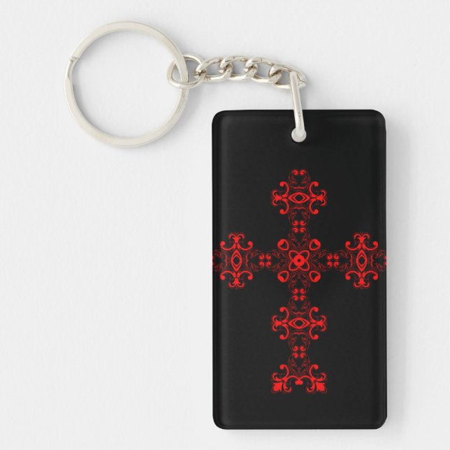 Llavero Cruz con Adorno Rojo Arte Decorativo Sagrado (Frente)