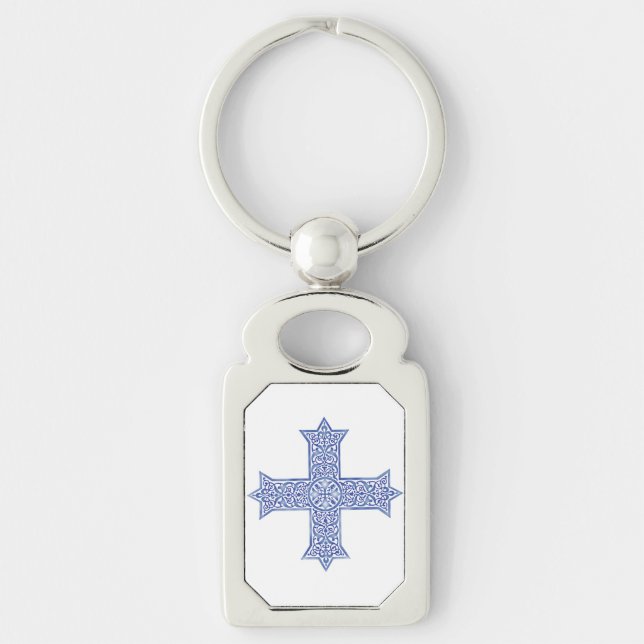 Llavero Cruz Copta de Arte Azul Lapis Premium (Anverso)