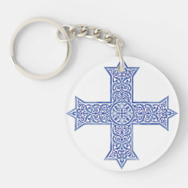 Llavero Cruz Copta de Arte Azul Lapis Premium