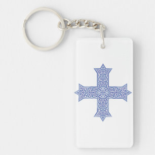 Llavero Cruz Copta de Arte Azul Lapis Premium