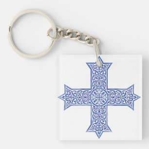 Llavero Cruz Copta de Arte Azul Lapis Premium