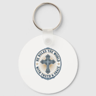 Llavero Cruz Cristiana Él Gobierna el Mundo