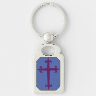 Llavero Cruz cristiana púrpura