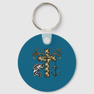 Llavero Cruz de camuflaje de pesca de fe con anzuelo B Chr