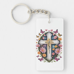 Llavero Cruz de fe floral