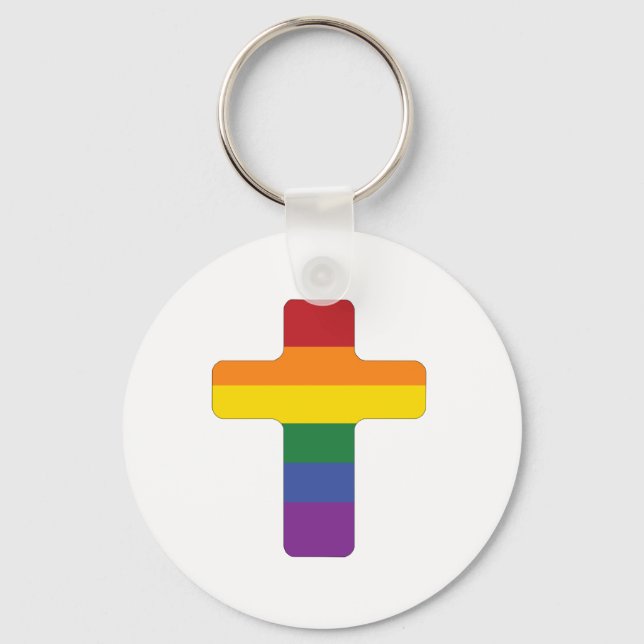 Llavero Cruz de la bandera del orgullo arcoiris (Anverso)