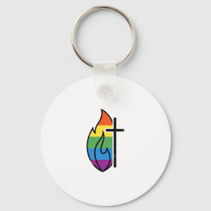 Llavero Cruz de llama arcoíris vintage diseño vectorial cr
