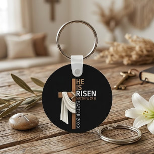 Llavero Cruz de Pascua Vintage Personalizada Él ha Resucit
