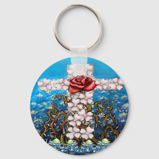 Llavero Cruz Floral Rosa