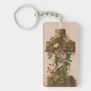 Llavero Cruz floral rústica vintage, tarjeta de Pascua,