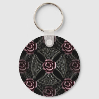 Llavero Cruz gótica medieval de hierro con rosa