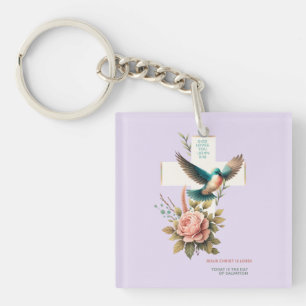 Llavero Cruz y diseño de pájaro que Dios te ama