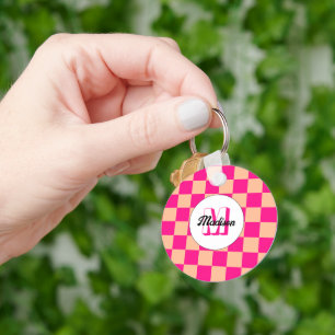 Llavero Cuadrada rosa caliente geométrica retro Monograma