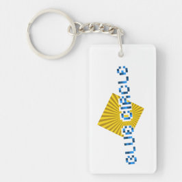 Llavero Cuadrado amarillo con vigas y texto de píxeles opu